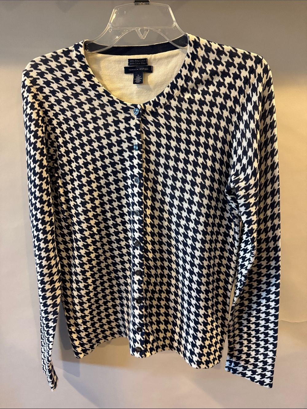 Tommy Hilfiger Navy and White Houndstooth Cardigan